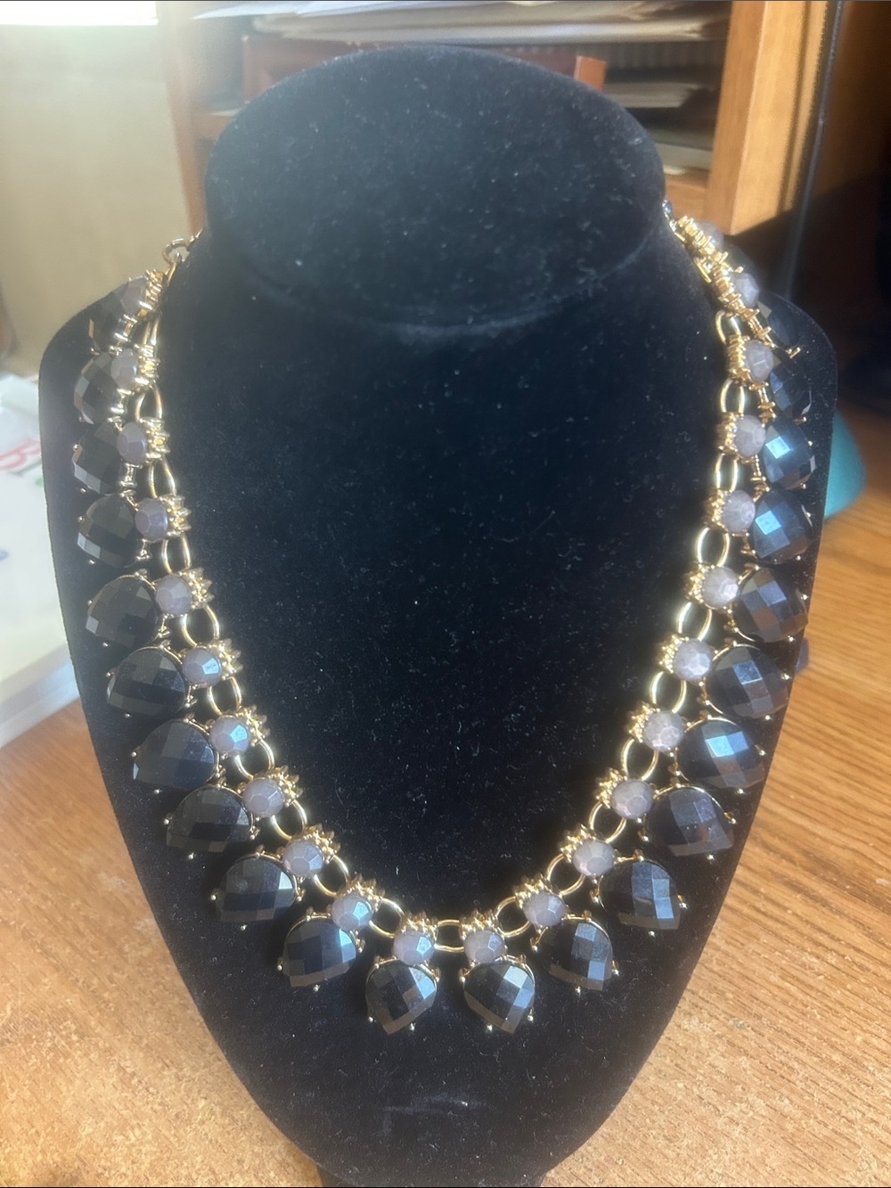 Gold-Tone Black Faceted Statement Necklace